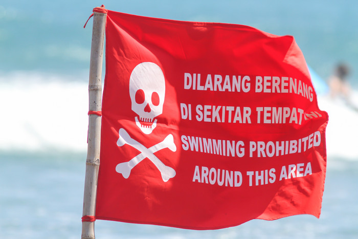 海边红色危险骷髅头警惕禁止危险旗帜