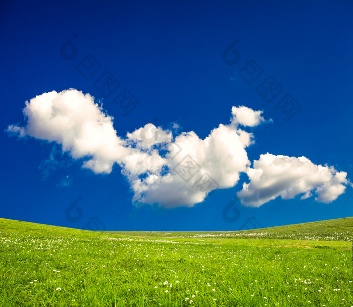 蓝天白云下的草坪草地