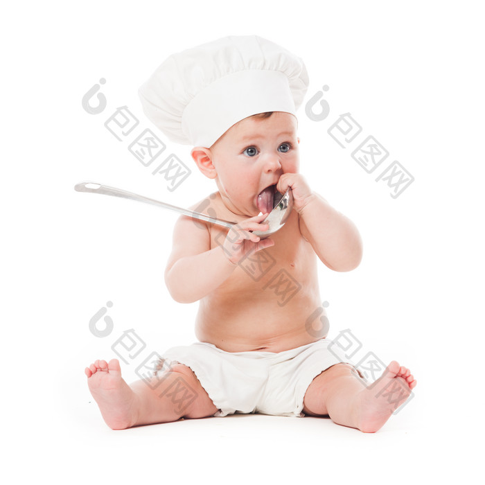 玩勺子的小婴儿摄影图