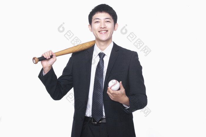 商务男士肩膀上扛着棒球棍图片-包图网