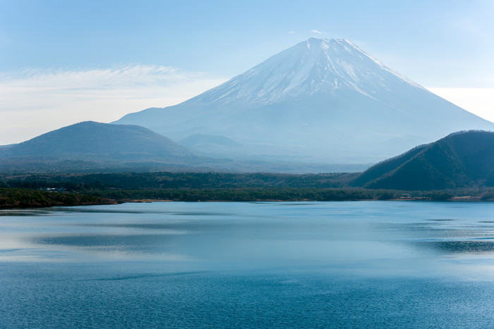富士山下的水面摄影图