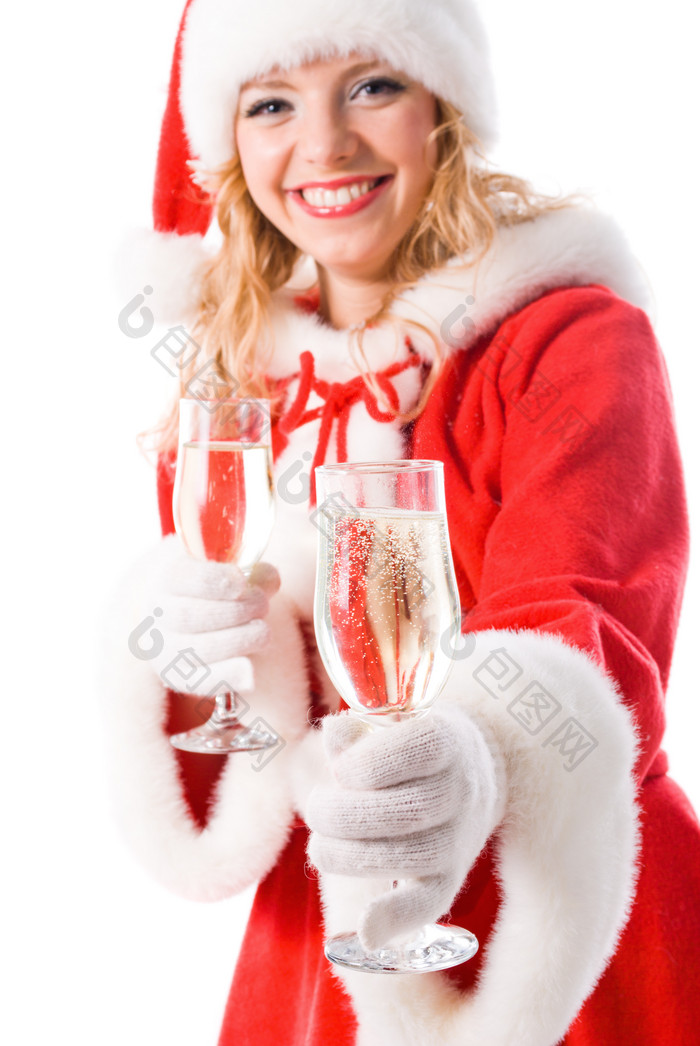 圣诞节喝酒庆祝的女人