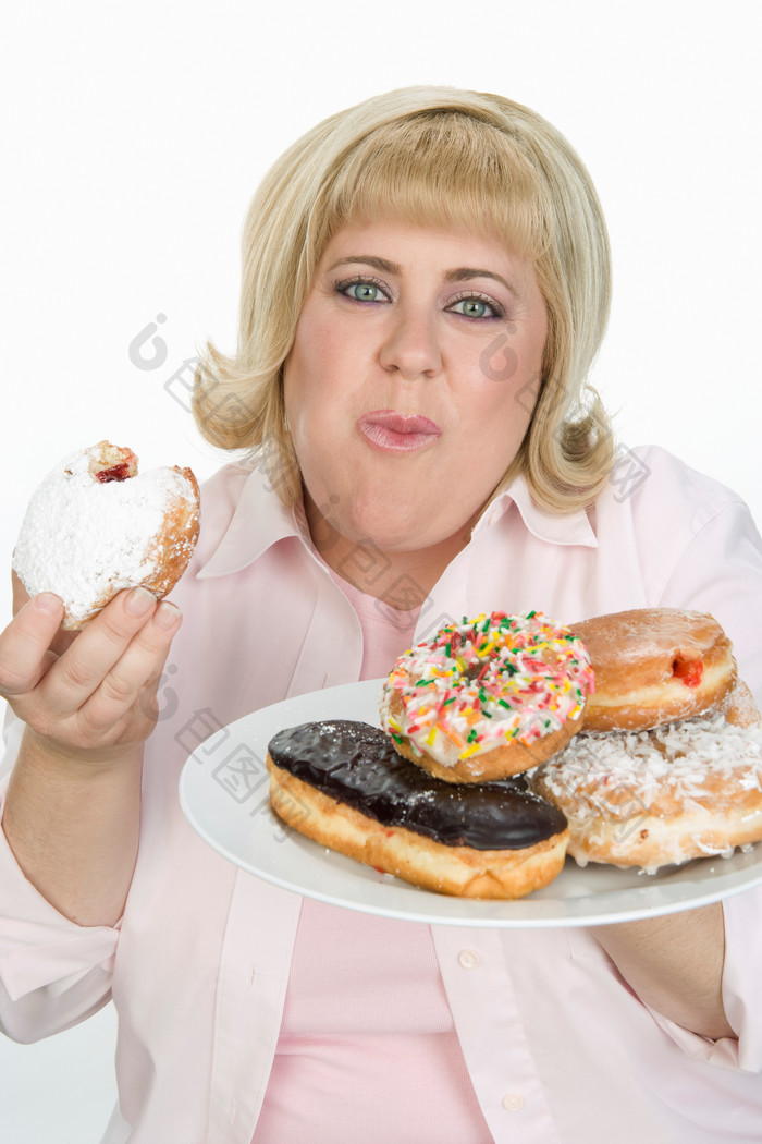 简约大吃的胖女人摄影图