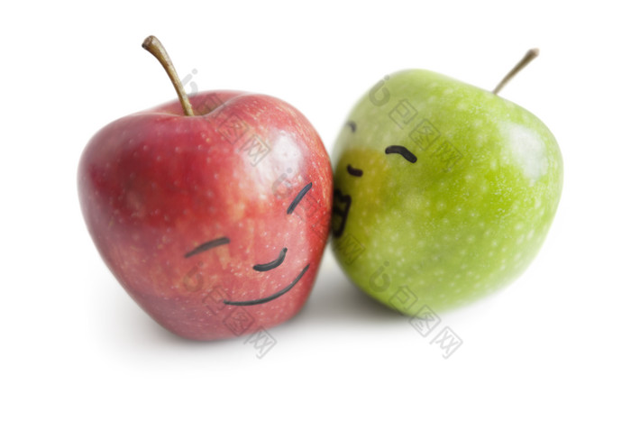 简约两个苹果表情摄影图