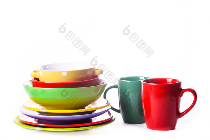 彩色的杯子和碗摄影图