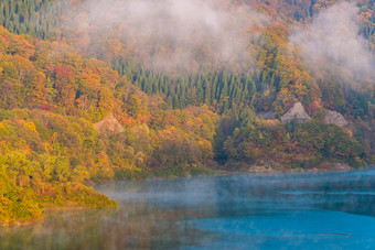 起雾的湖水<strong>树木风景</strong>