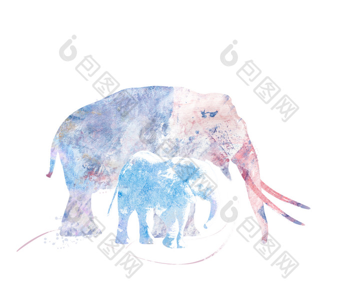 大象两个水彩颜料数字的