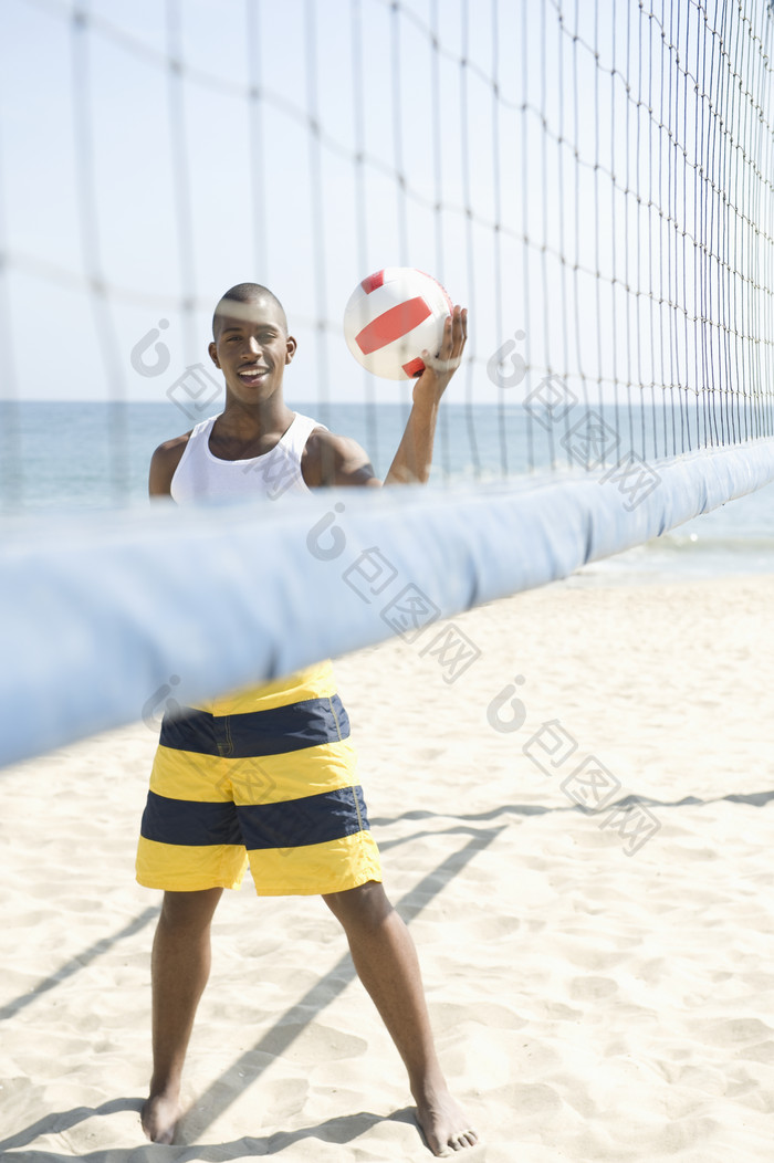 清新玩沙滩排球摄影图