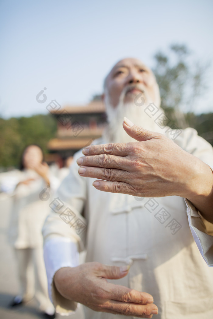 打太极的白胡子老年人