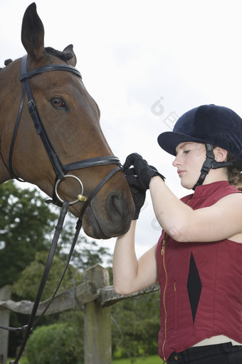 马匹和骑马女士摄影图