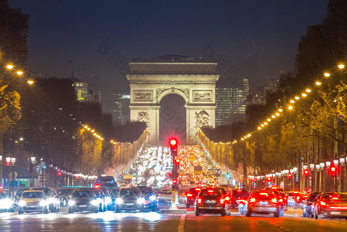 法国凯旋门夜景摄影图