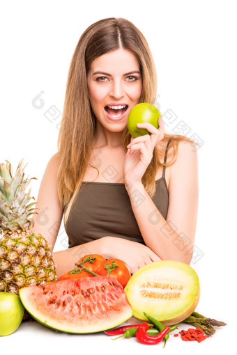 吃新鲜水果美食的女人