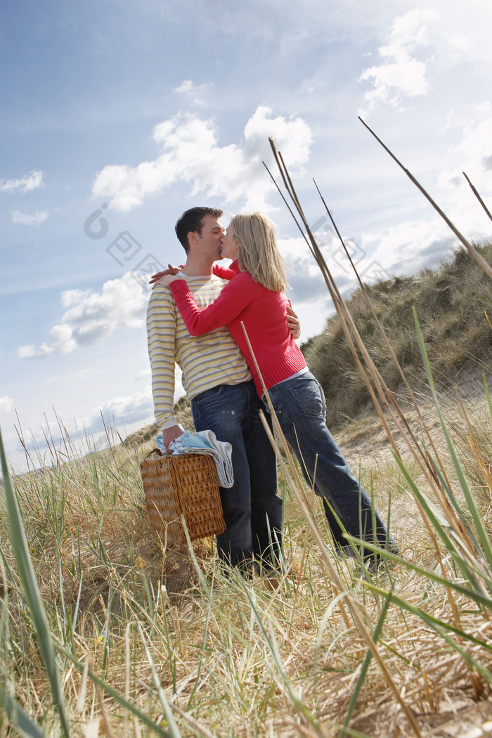 荒野亲吻的夫妻摄影图