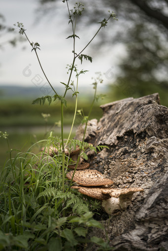 野外石头上生长的蘑菇