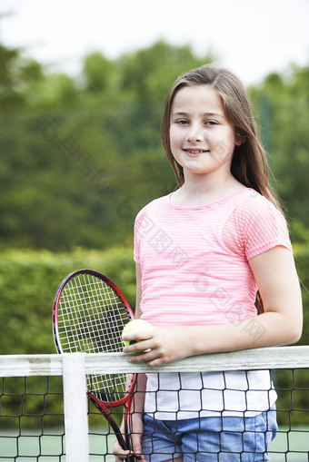 清新打网球的女孩摄影图