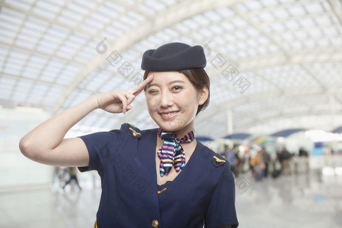 成熟的空姐机场飞机制服女人微笑职业工作