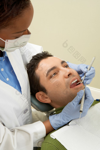牙科检查牙齿的男人