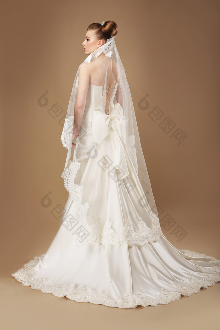 高髻漂亮气质新娘背面图片摄影图