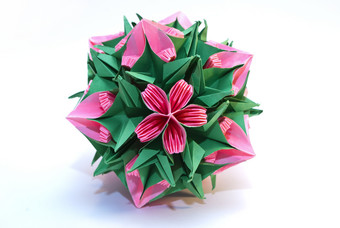 三维折纸花球面摄影图