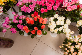 花店里的鲜花花瓶摄影图