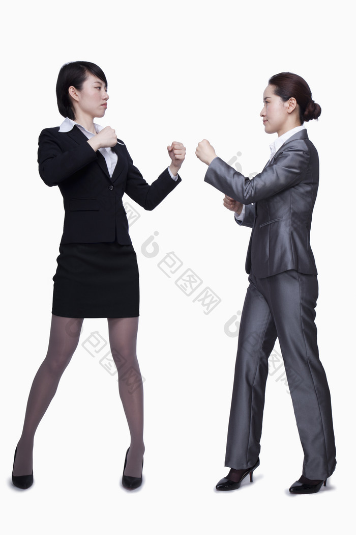 两个女人打架西装商业业务成熟的拳头冲突图