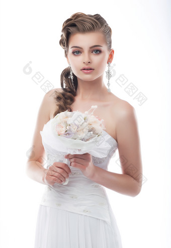 拿着手捧花的漂亮新娘