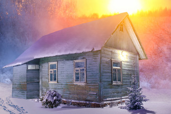 阳光下的小木屋摄影图