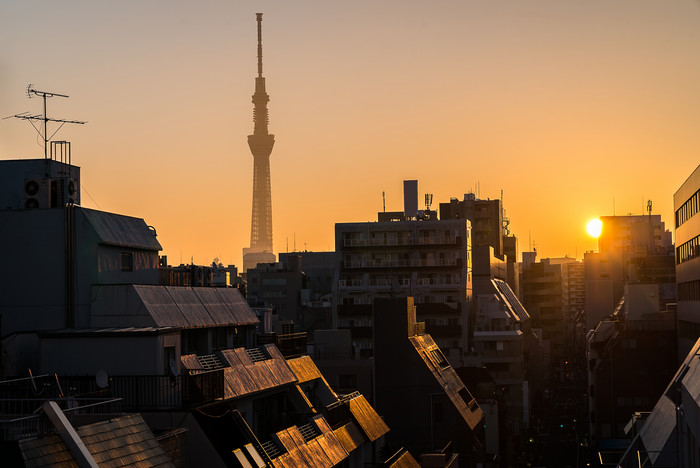 黎明日出的东京城市