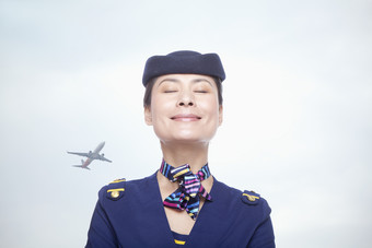成熟的女人空姐飞机<strong>机场</strong>制服微笑职业工作