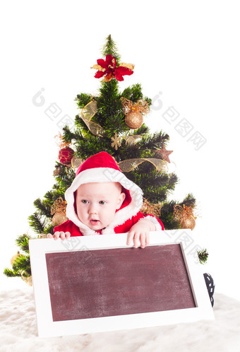 圣诞宝宝抱着小黑板