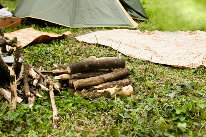 露营草坪上的木材