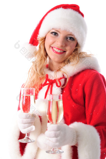 端着香槟杯的圣诞女孩