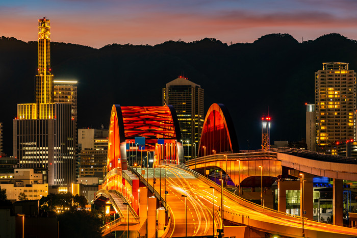 夜晚的城市大桥夜景