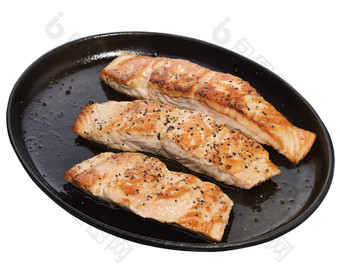 深色煎鱼肉美食摄影图