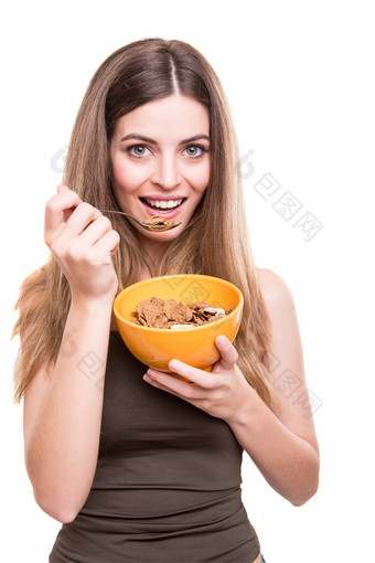 吃<strong>薯片</strong>食物的女人摄影图