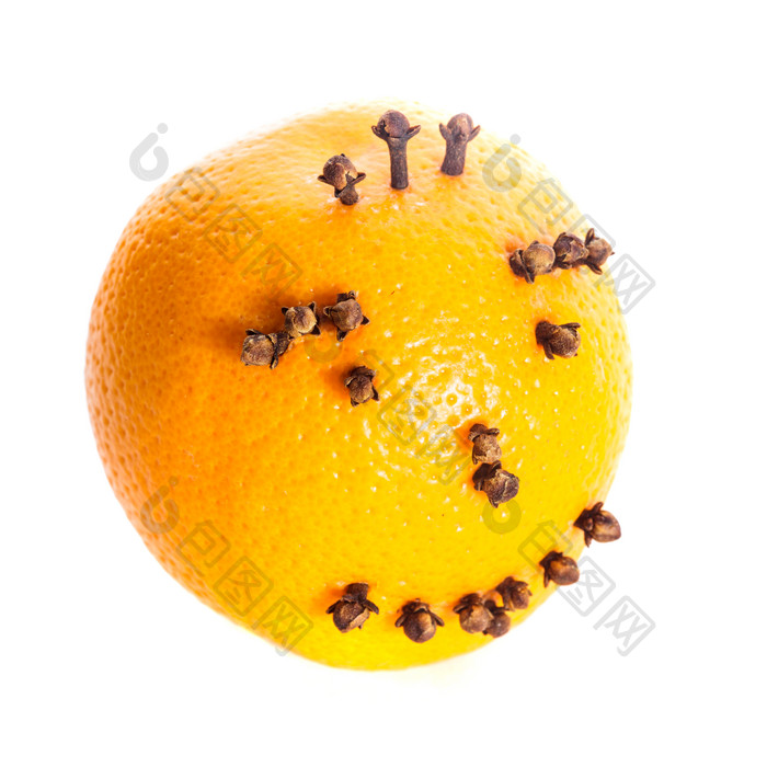 扎着丁香的橘子摄影图