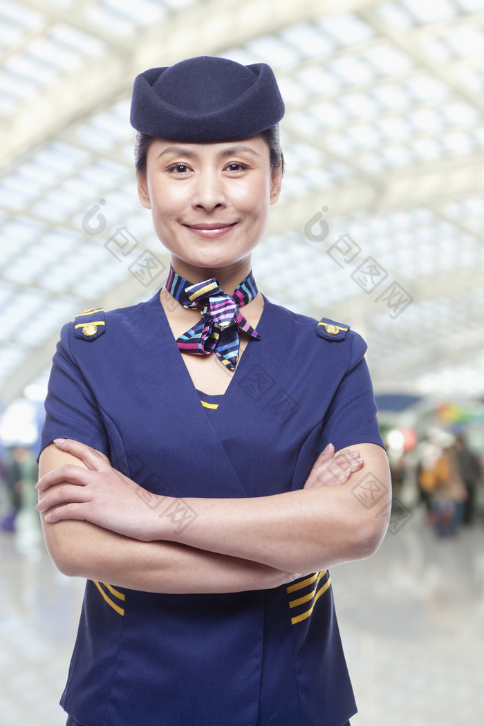 成熟的空姐机场制服女人微笑职业工作摄影照