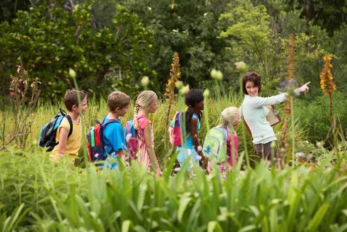 暗色调郊游的孩子们摄影图