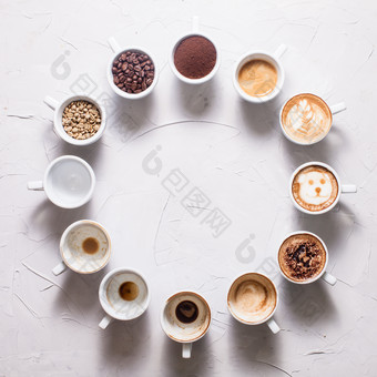 不同种类的咖啡摄影图