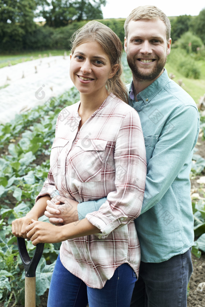 田地间拥抱的夫妻