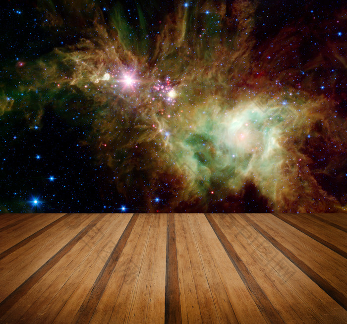 深色调地板后的宇宙摄影图