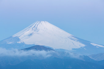 蓝色调美丽的富士山景色摄影图