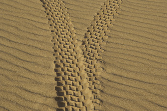 暗色调沙漠中的轮胎印摄影图