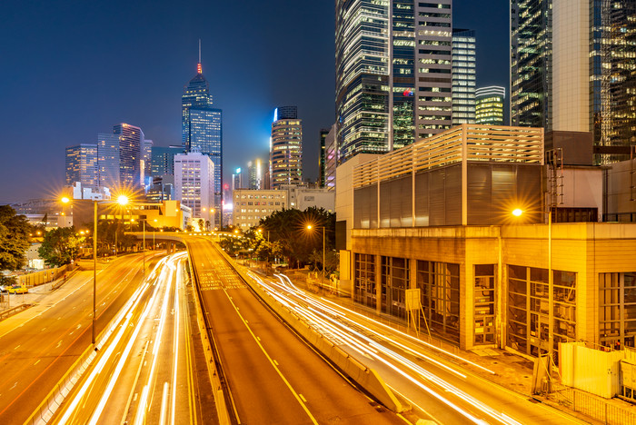 香港夜景马路摄影图