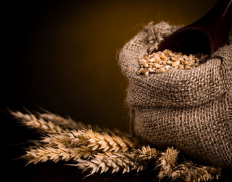 麻袋里的麦子摄影图
