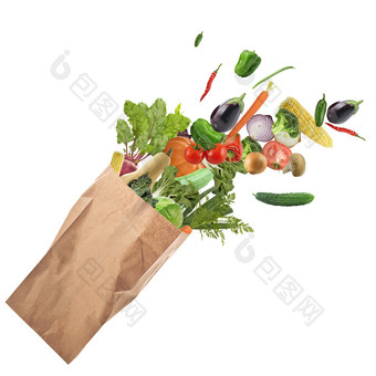 纸袋里的新鲜蔬菜