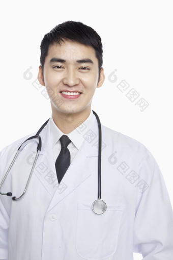 医生白大褂听诊器服务微笑态度站着肖像