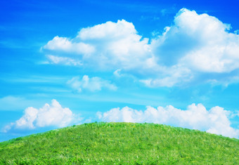 蓝天白云和草地摄影图