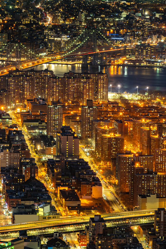 空中桥布鲁克林江夜景摄影图