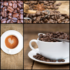 暗色调咖啡和咖啡豆摄影图
